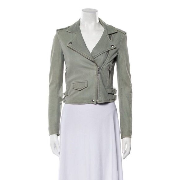 Iro Ashville Pistachio Green Lamb Leather Moto Biker Jacket 4 Small 36 - Picture 1 of 7